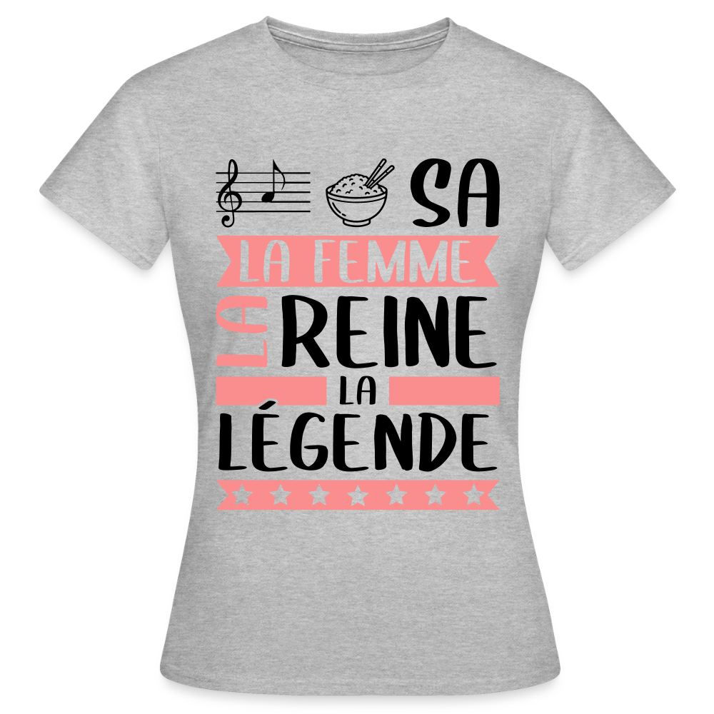 T-shirt femme coloris clair Larissa rébus – La femme, la reine, la légende - gris chiné