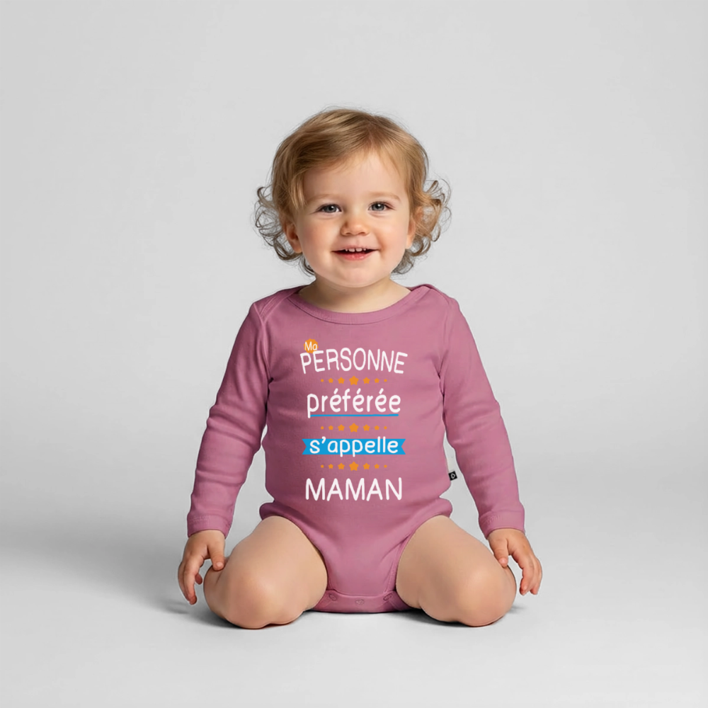 Body bébé bio manches longues - Personne préférée Maman - mauve