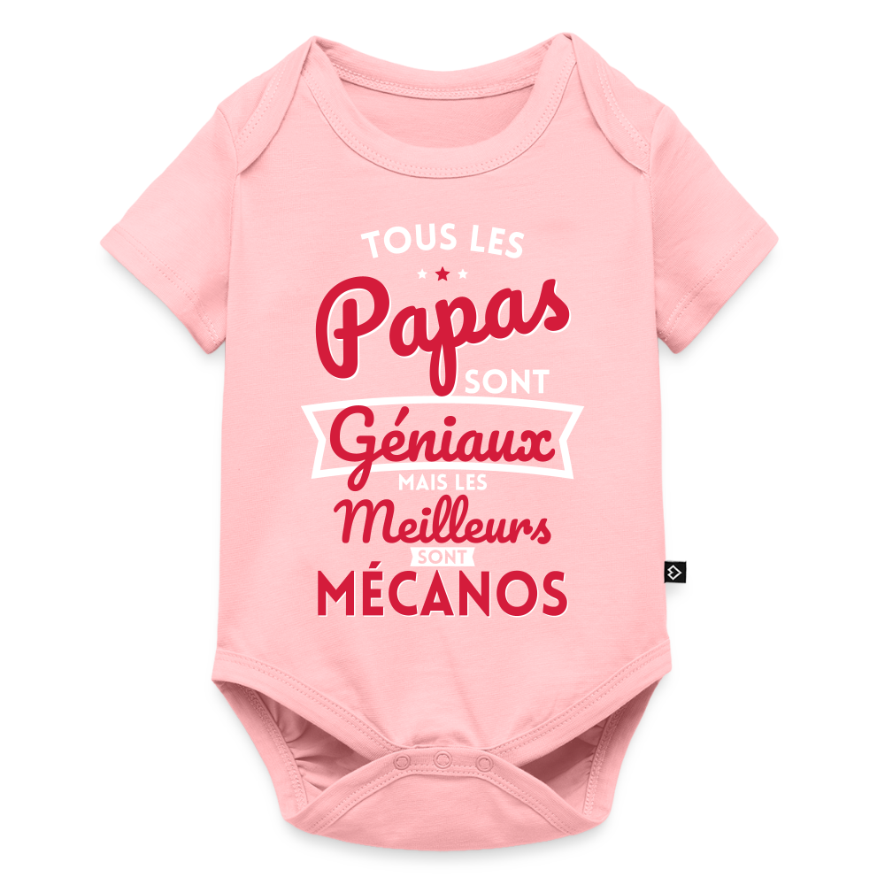 Body Bébé bio manches courtes - Papas géniaux - Les meilleurs sont mécanos - rose