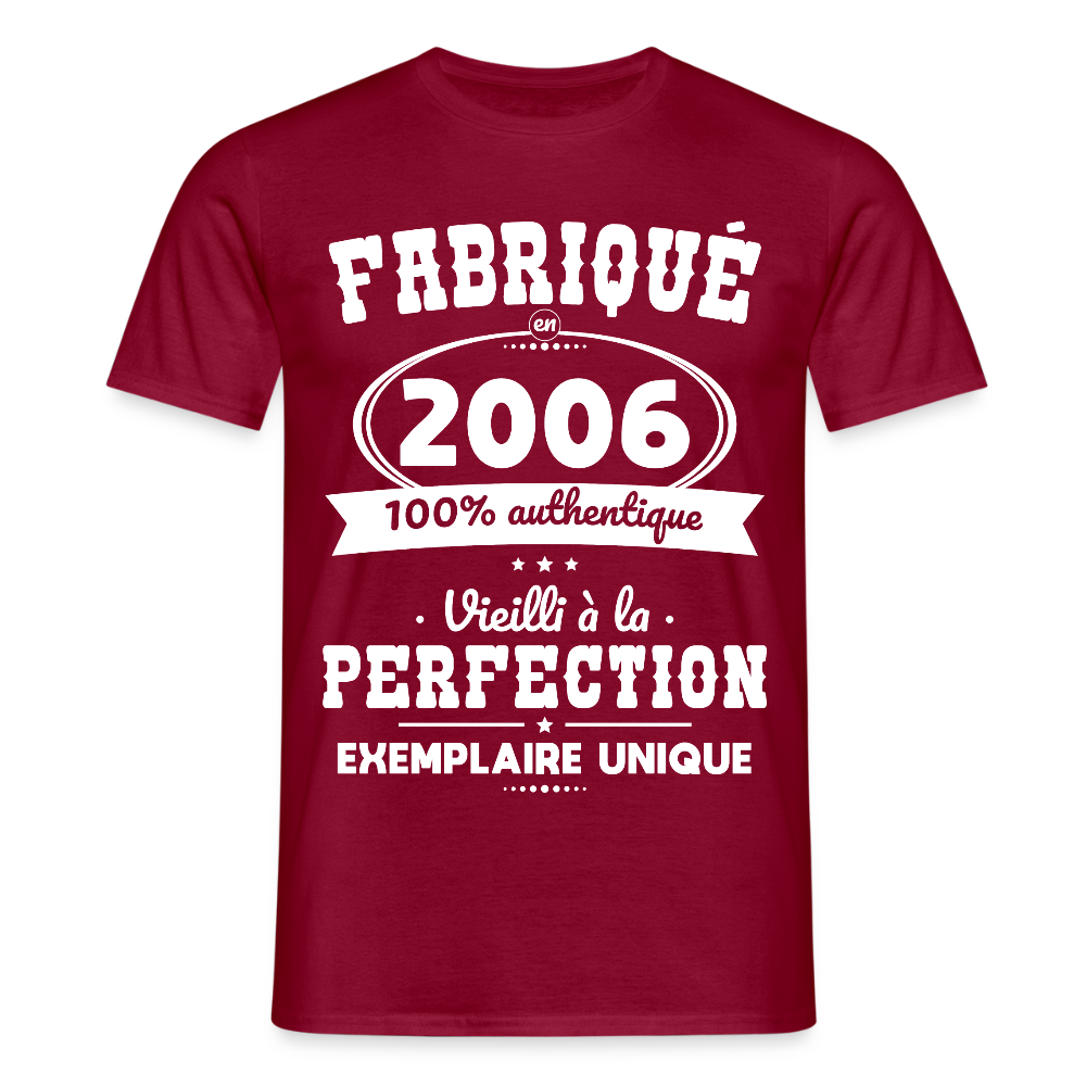 T-shirt Homme - Anniversaire 19 Ans - Fabriqué en 2006 - rouge brique