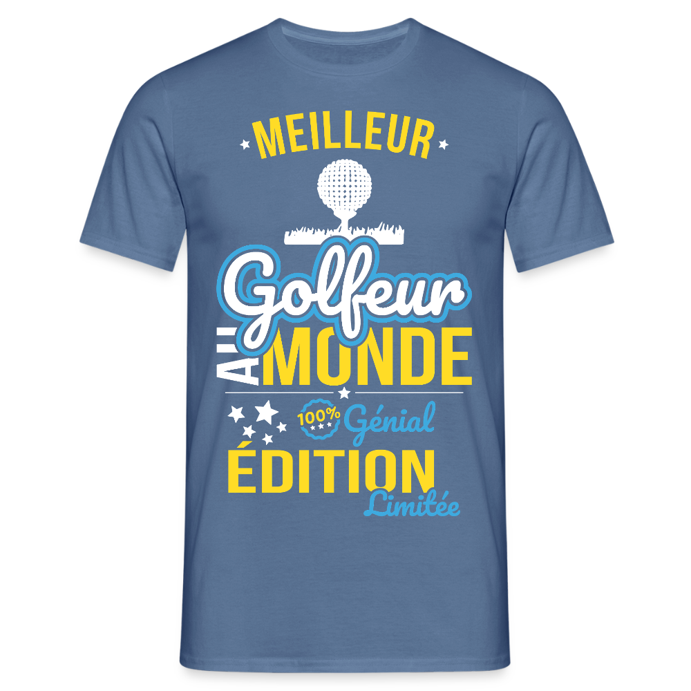 T-shirt Homme - Meilleur Golfeur au monde - 100% génial - bleu pigeon 