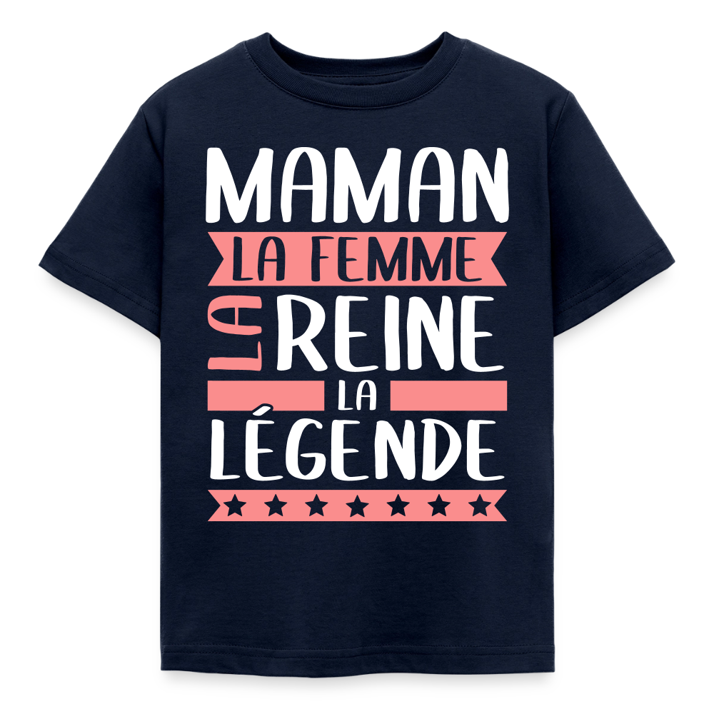 T-shirt enfant motif rose - Maman, la femme, la reine, la légende - marine