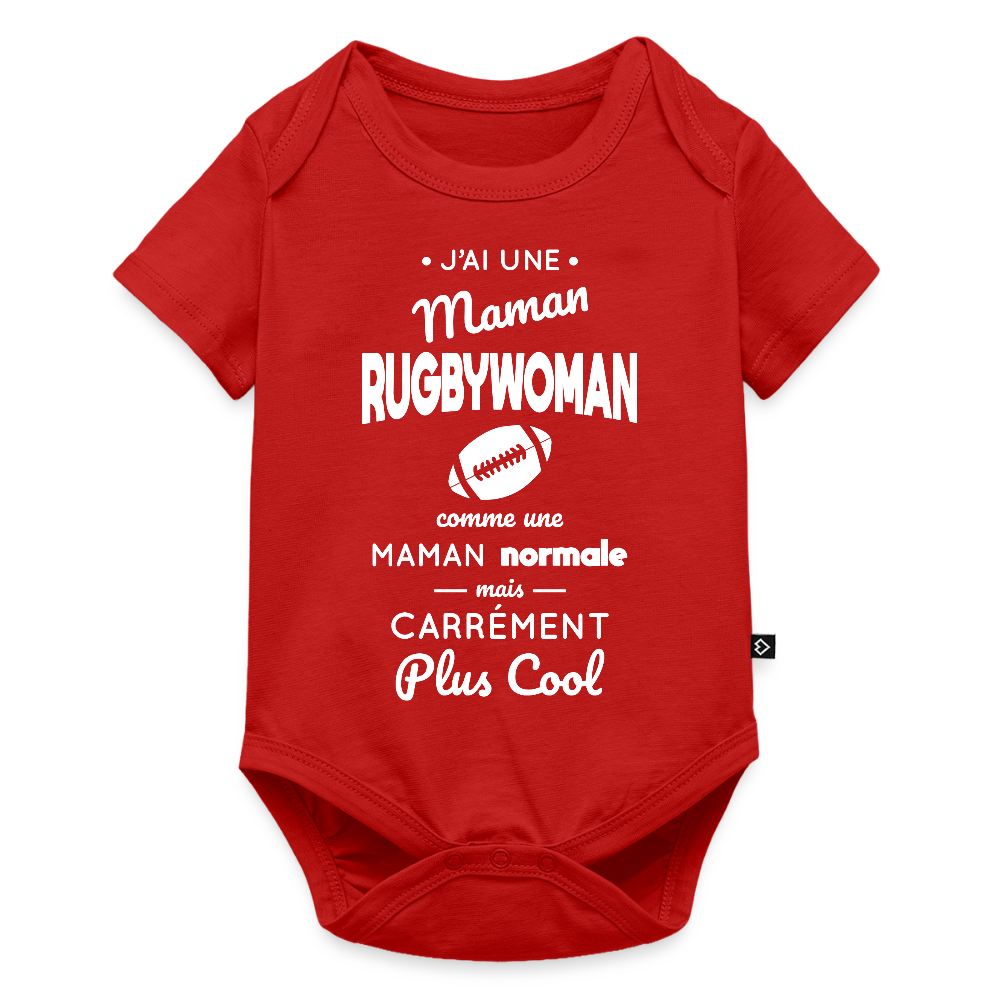Body Bébé bio manches courtes - J'ai une maman rugbywoman - rouge