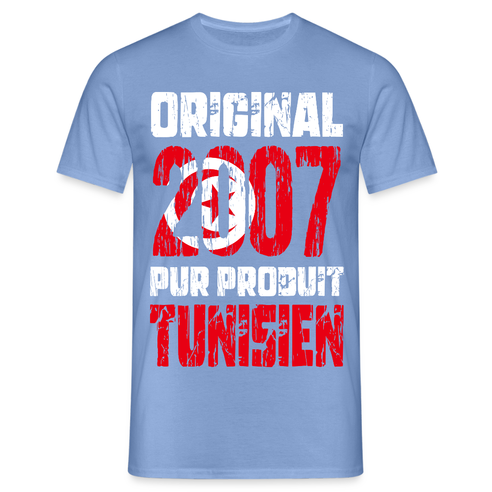 T-shirt Homme - Anniversaire 18 Ans - Original 2007 - Pur produit Tunisien - carolina blue