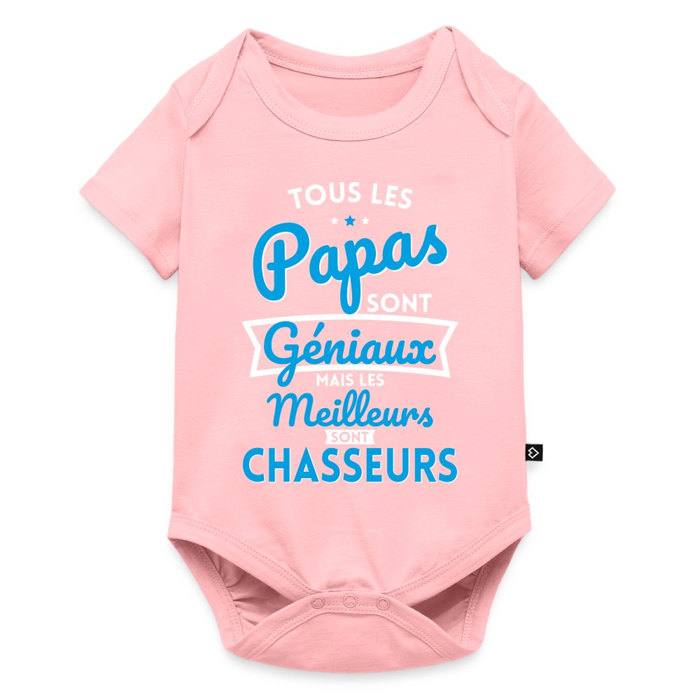 Body Bébé bio manches courtes - Papas géniaux - Les meilleurs sont chasseurs - rose
