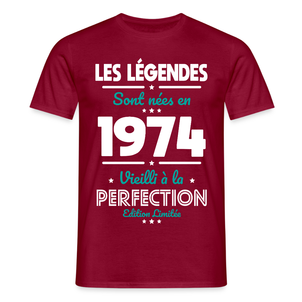 T-shirt Homme - Anniversaire 51 Ans - Les Légendes sont nées en 1974 - rouge brique