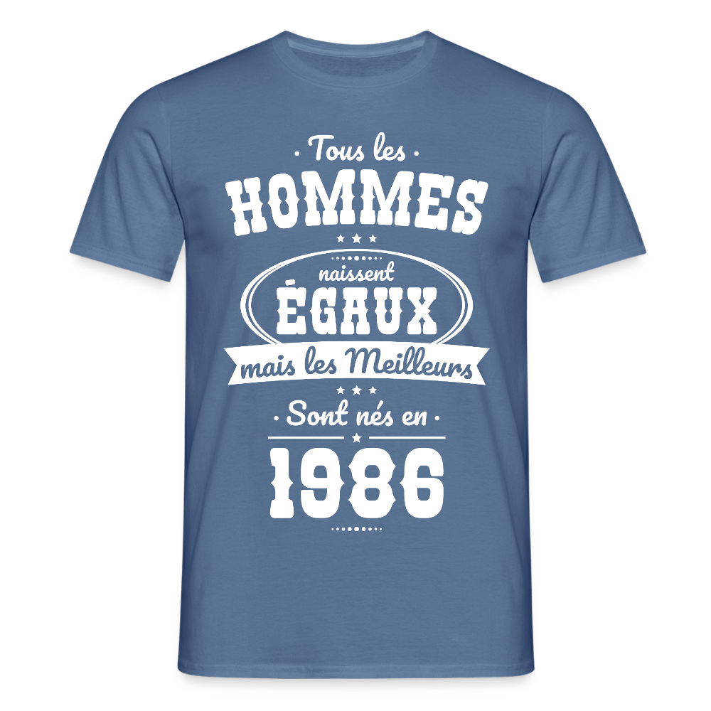 T-shirt anniversaire homme 40 ans – Les meilleurs sont nés en 1986 - bleu pigeon 