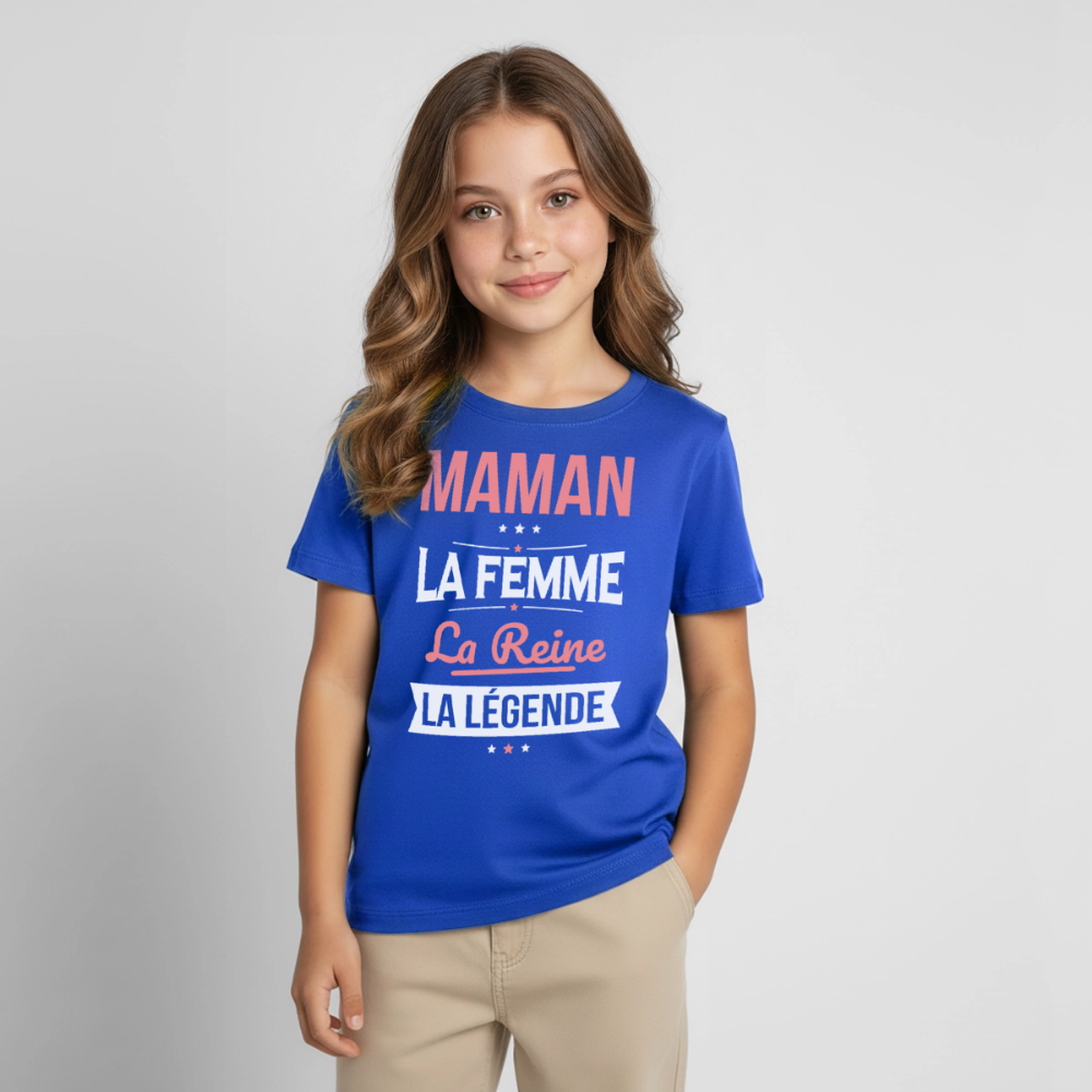 T-shirt enfant motif rose - Maman, femme, reine, légende - bleu royal