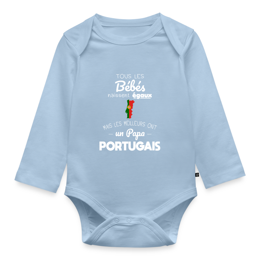 Body Bébé bio manches longues - Les Meilleurs Ont Un Papa Portugais - bleu clair