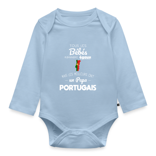 Body Bébé bio manches longues - Les Meilleurs Ont Un Papa Portugais - bleu clair