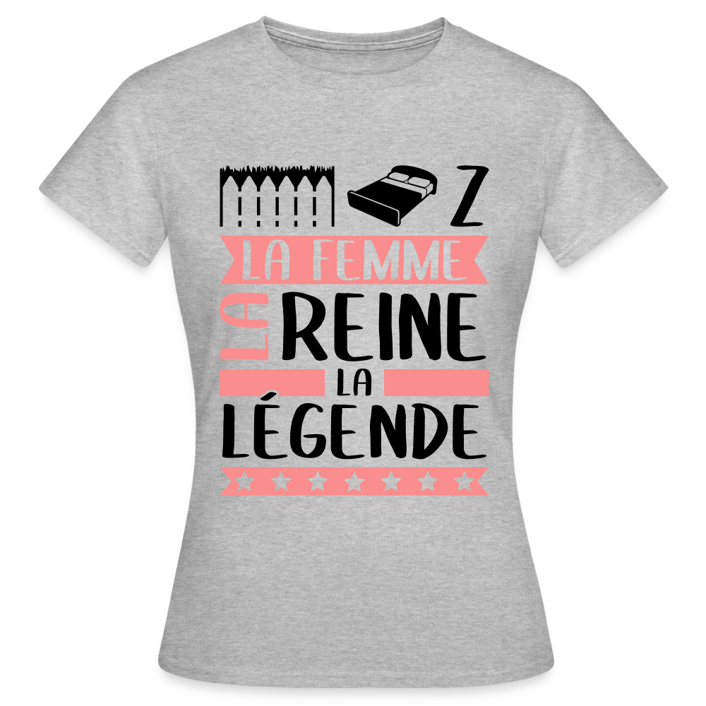 T-shirt femme coloris clair Elise rébus – La femme, la reine, la légende - gris chiné
