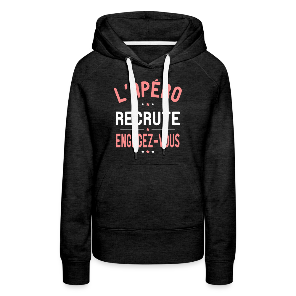 Sweat à capuche Premium Femme - L'apéro recrute - charbon