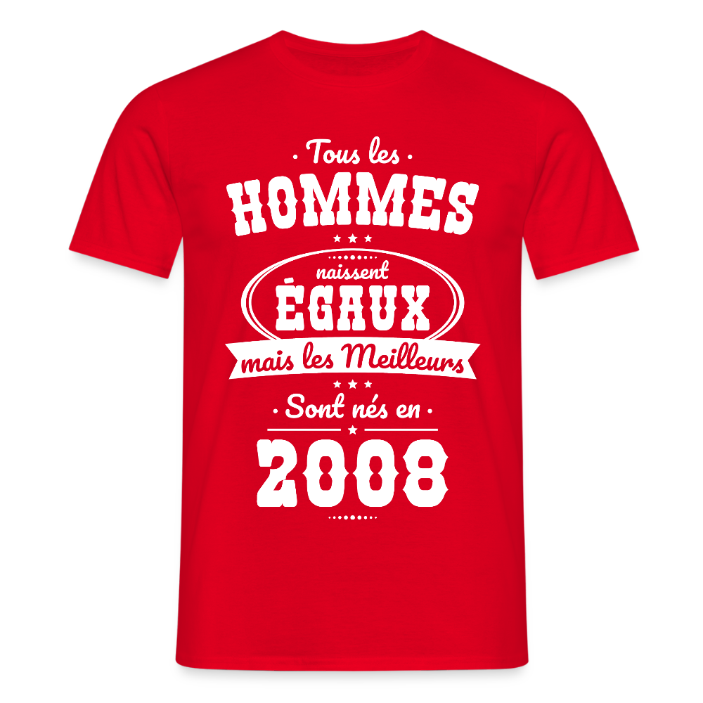 T-shirt anniversaire homme 18 ans – Les meilleurs sont nés en 2008 - rouge