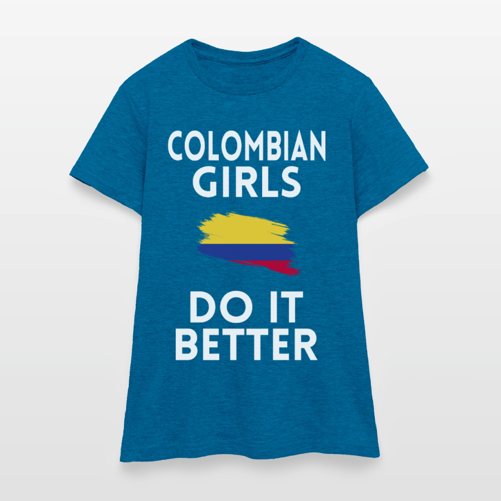 T-shirt femme - Colombian Girls Do It Better - bleu saphir antique chiné