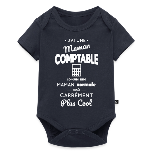 Body Bébé bio manches courtes - J'ai une maman comptable - bleu marine