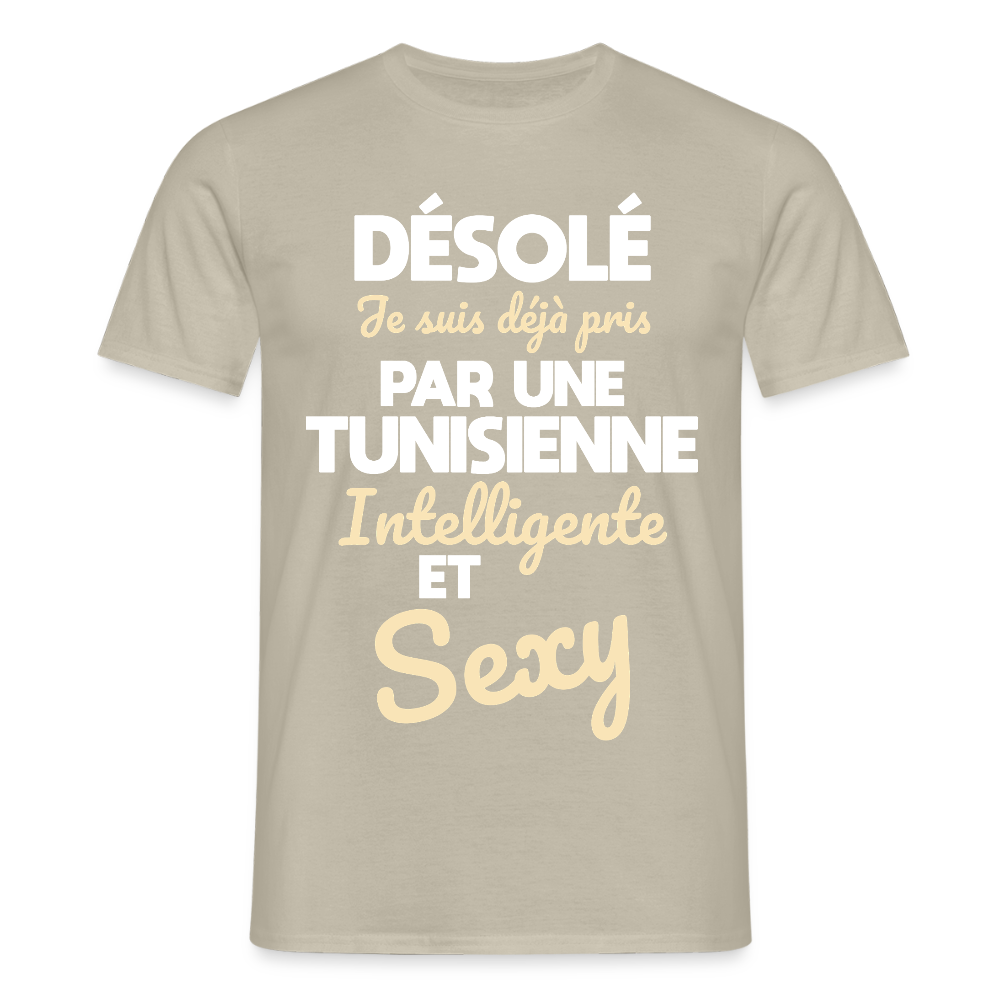 T-shirt Homme -  Je suis déjà pris par une Tunisienne intelligente et sexy - beige sable