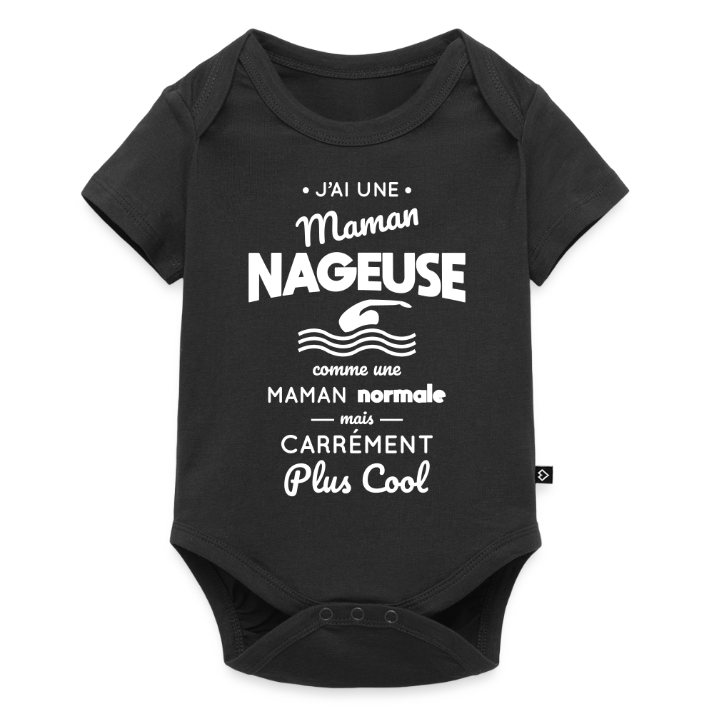 Body Bébé bio manches courtes - J'ai une maman nageuse - noir
