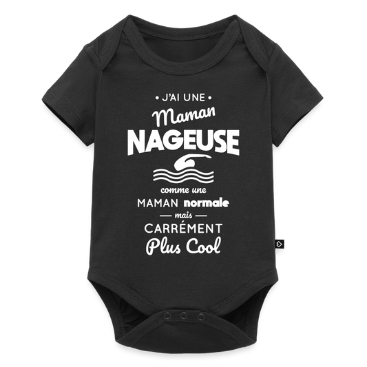 Body Bébé bio manches courtes - J'ai une maman nageuse - noir