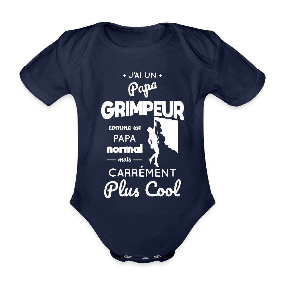Body Bébé bio manches courtes - J'ai un papa grimpeur - marine foncé