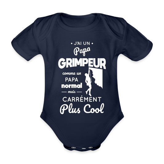 Body Bébé bio manches courtes - J'ai un papa grimpeur - marine foncé
