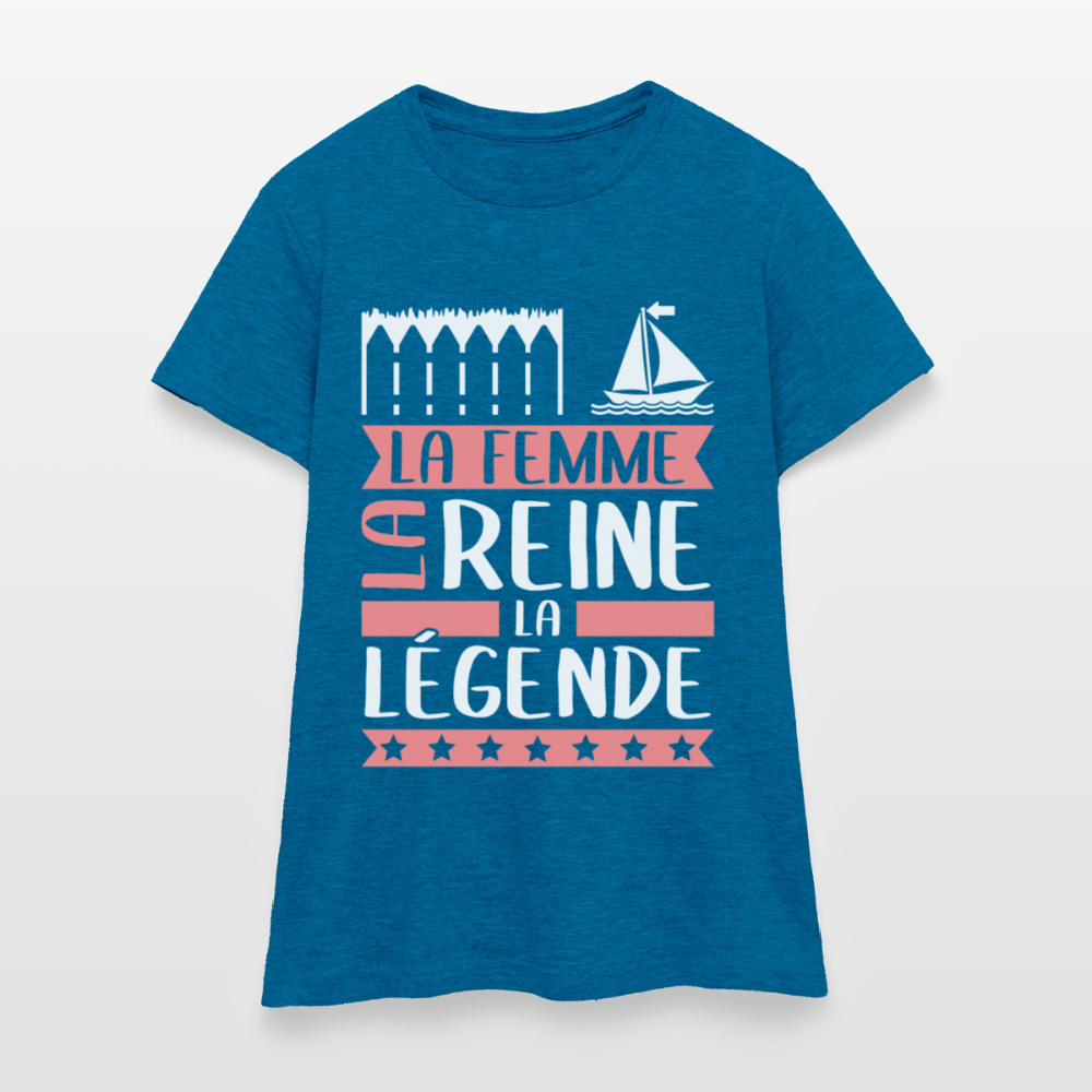 T-shirt femme Emma rébus – La femme, la reine, la légende - bleu saphir antique chiné