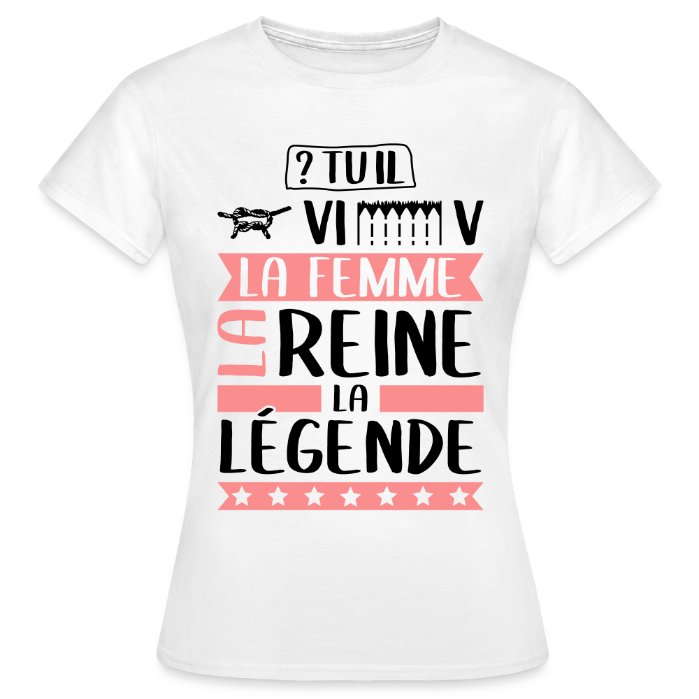 T-shirt femme coloris clair Geneviève rébus – La femme, la reine, la légende - blanc