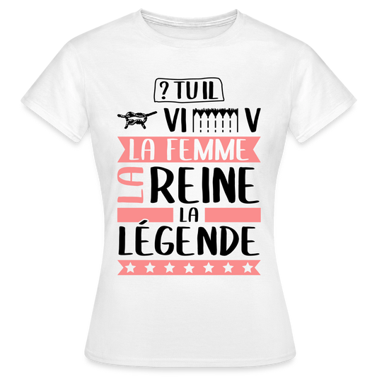 T-shirt femme coloris clair Geneviève rébus – La femme, la reine, la légende - blanc