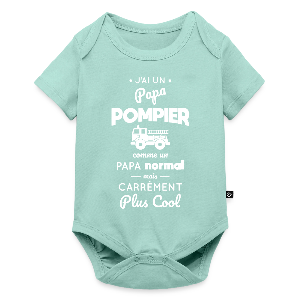 Body Bébé bio manches courtes - J'ai un papa pompier - menthe 