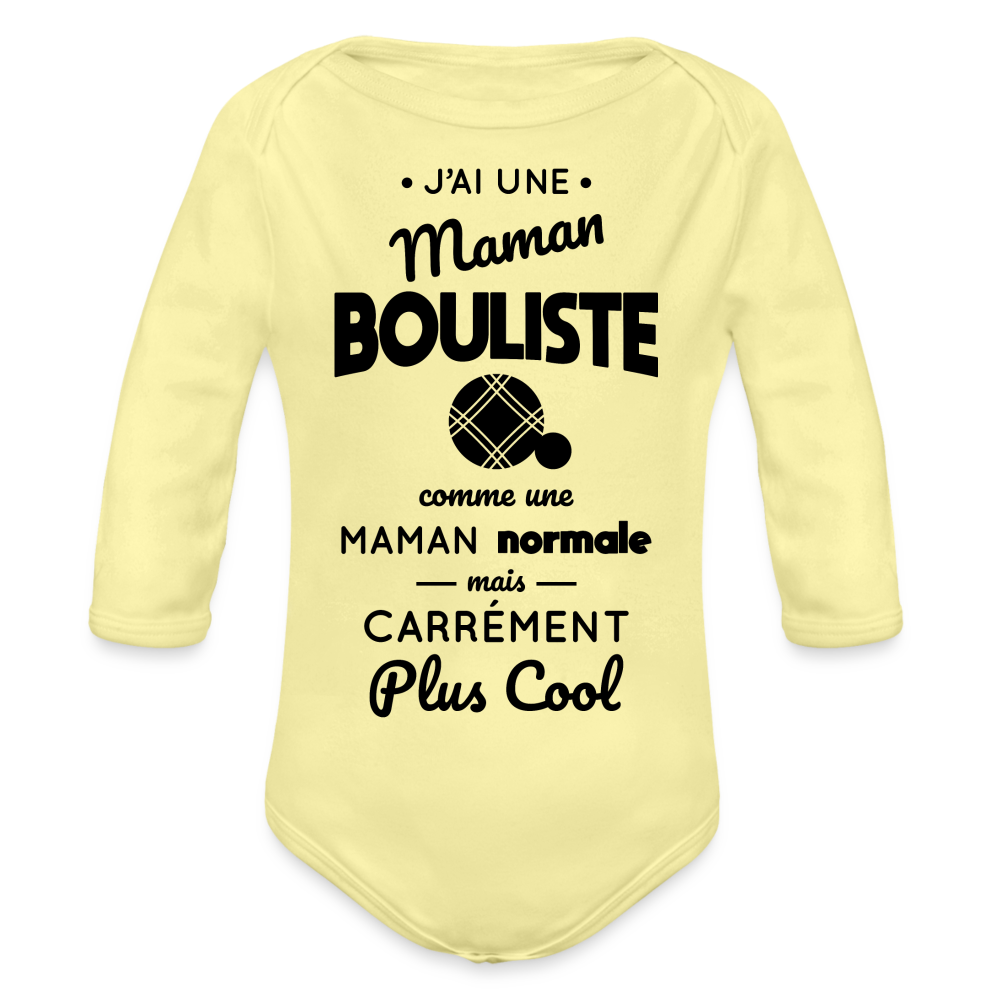 Body Bébé bio manches longues - J'ai une maman bouliste - jaune délavé