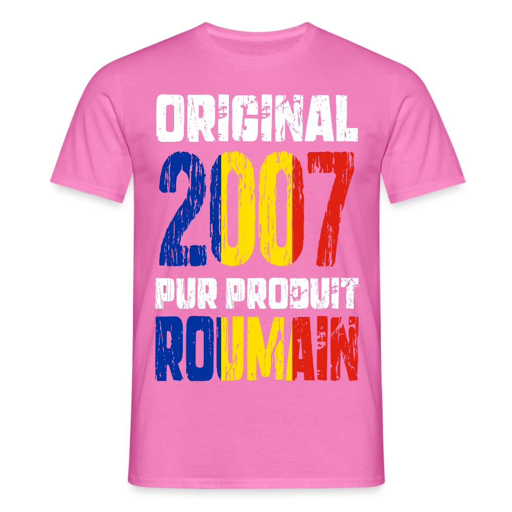 T-shirt Homme - Anniversaire 18 Ans - Original 2007 - Pur produit Roumain - rose