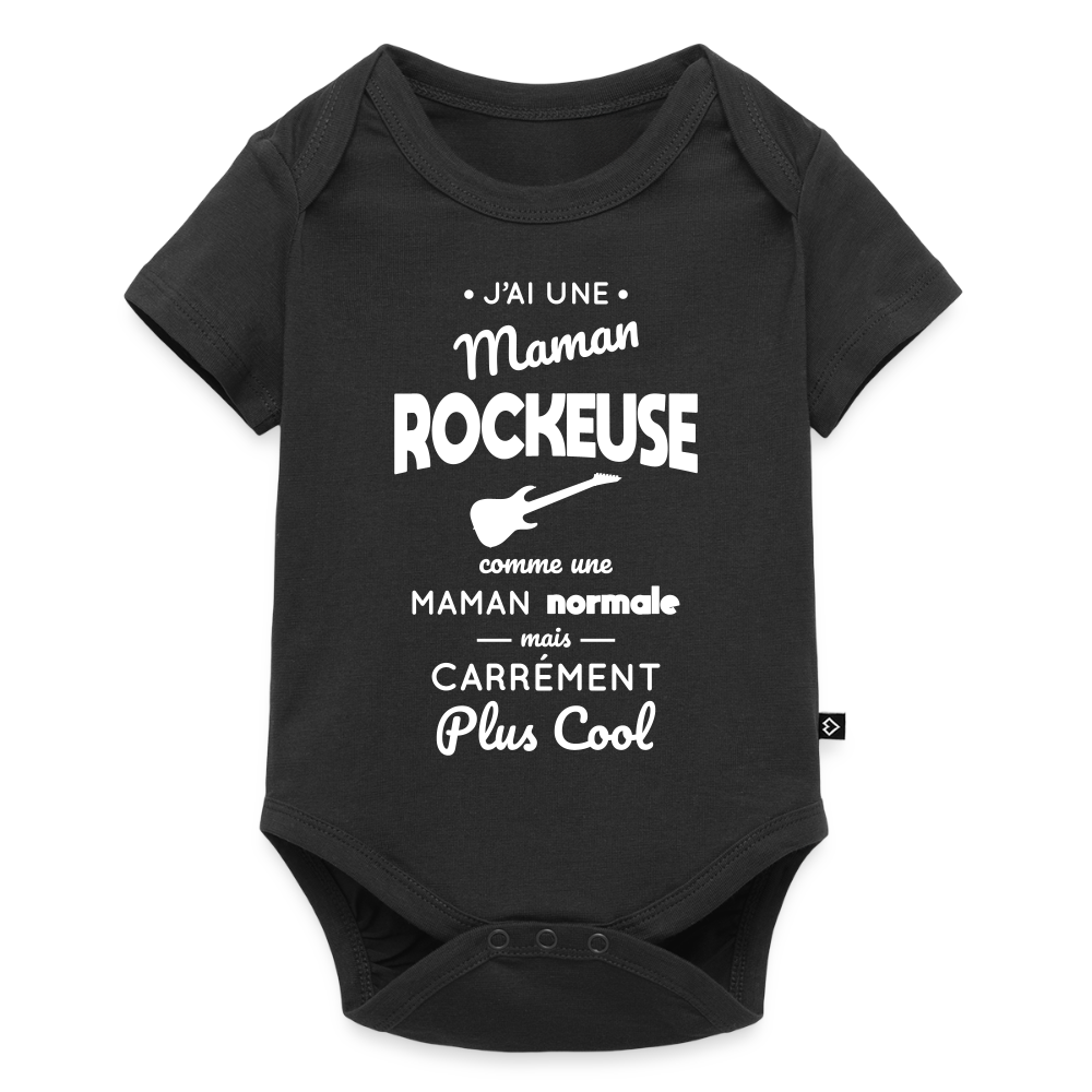 Body Bébé bio manches courtes - J'ai une maman rockeuse - noir