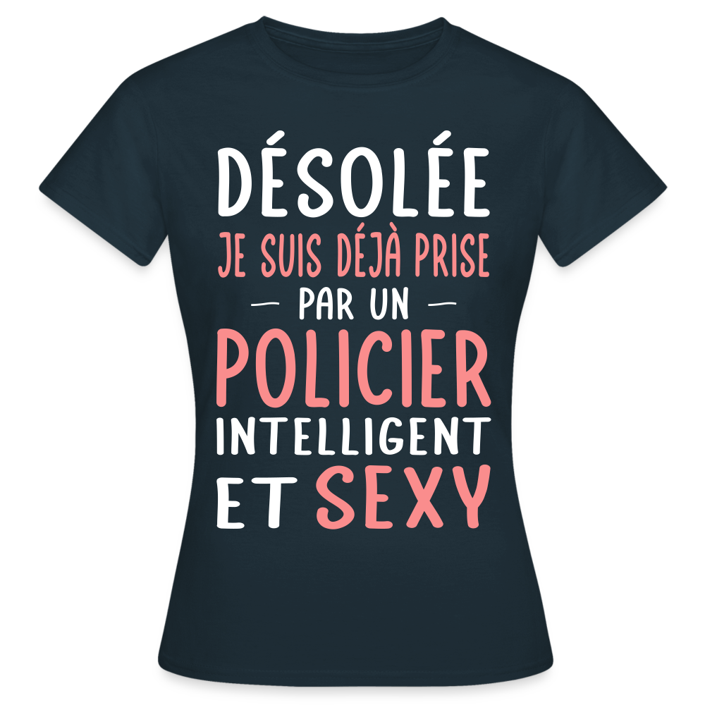 T-shirt Femme - Je suis prise par un policier intelligent et sexy - marine