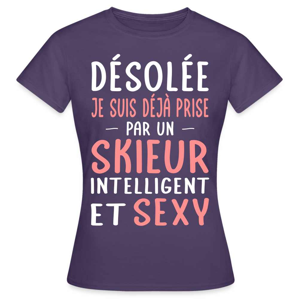 T-shirt Femme - Je suis prise par un skieur intelligent et sexy - violet foncé
