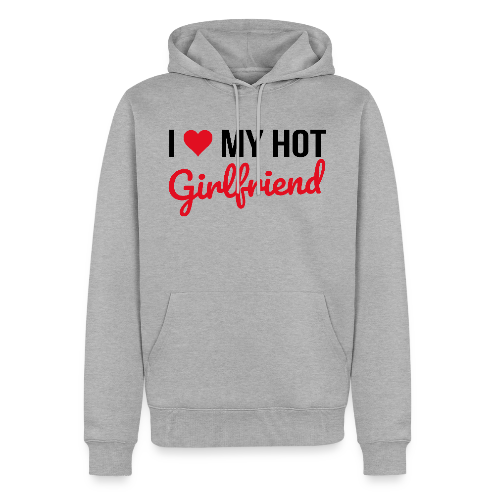 Sweat à Capuche Premium Bio Coloris Clair Homme “I Love My Hot Girlfriend” – Idée cadeau Saint-Valentin - gris chiné
