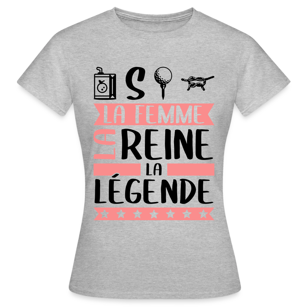 T-shirt femme coloris clair Justine rébus – La femme, la reine, la légende - gris chiné
