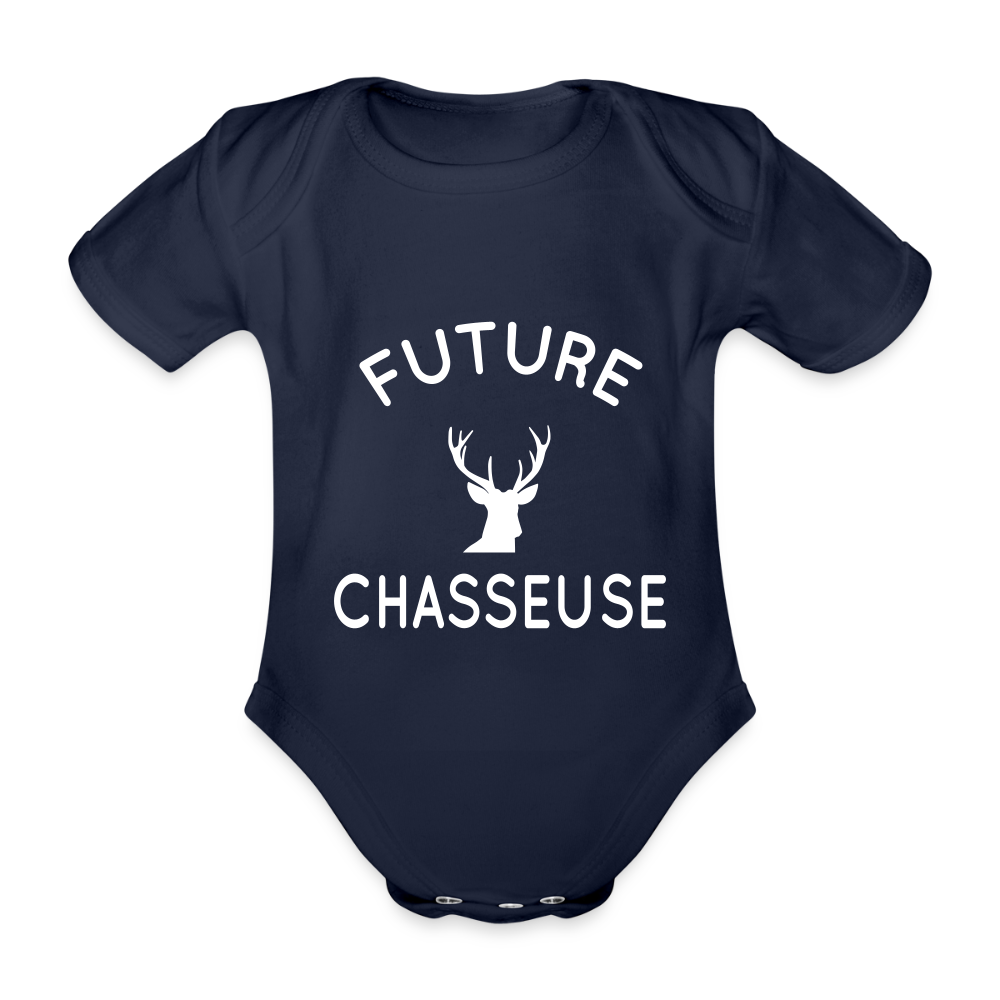 Body Bébé bio manches courtes - Future chasseuse - marine foncé