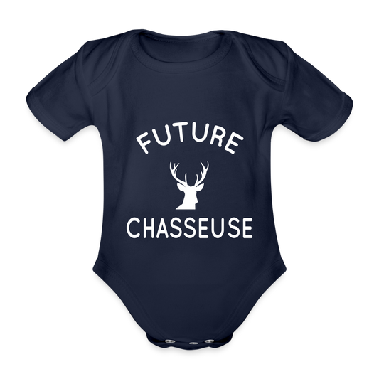 Body Bébé bio manches courtes - Future chasseuse - marine foncé