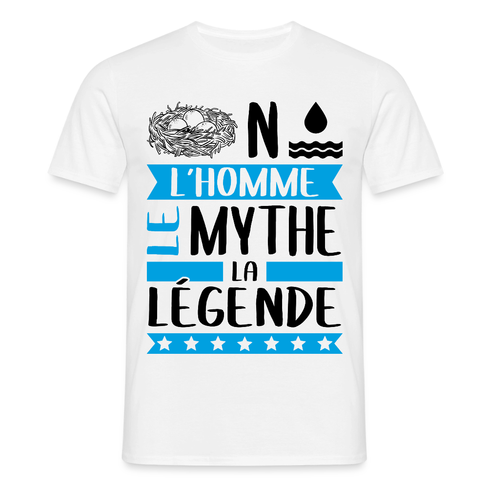 T-shirt homme coloris clair Nino en rébus – L’homme, le mythe, la légende - blanc
