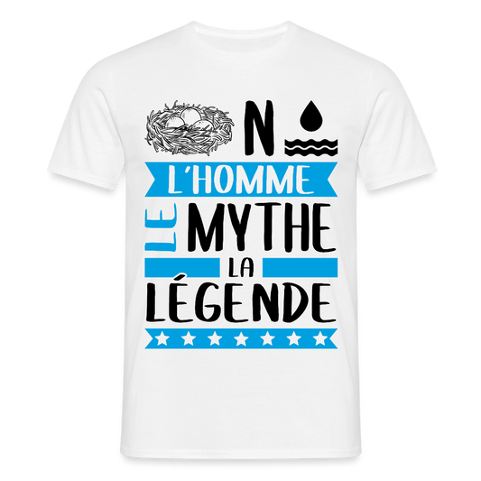 T-shirt homme coloris clair Nino en rébus – L’homme, le mythe, la légende - blanc