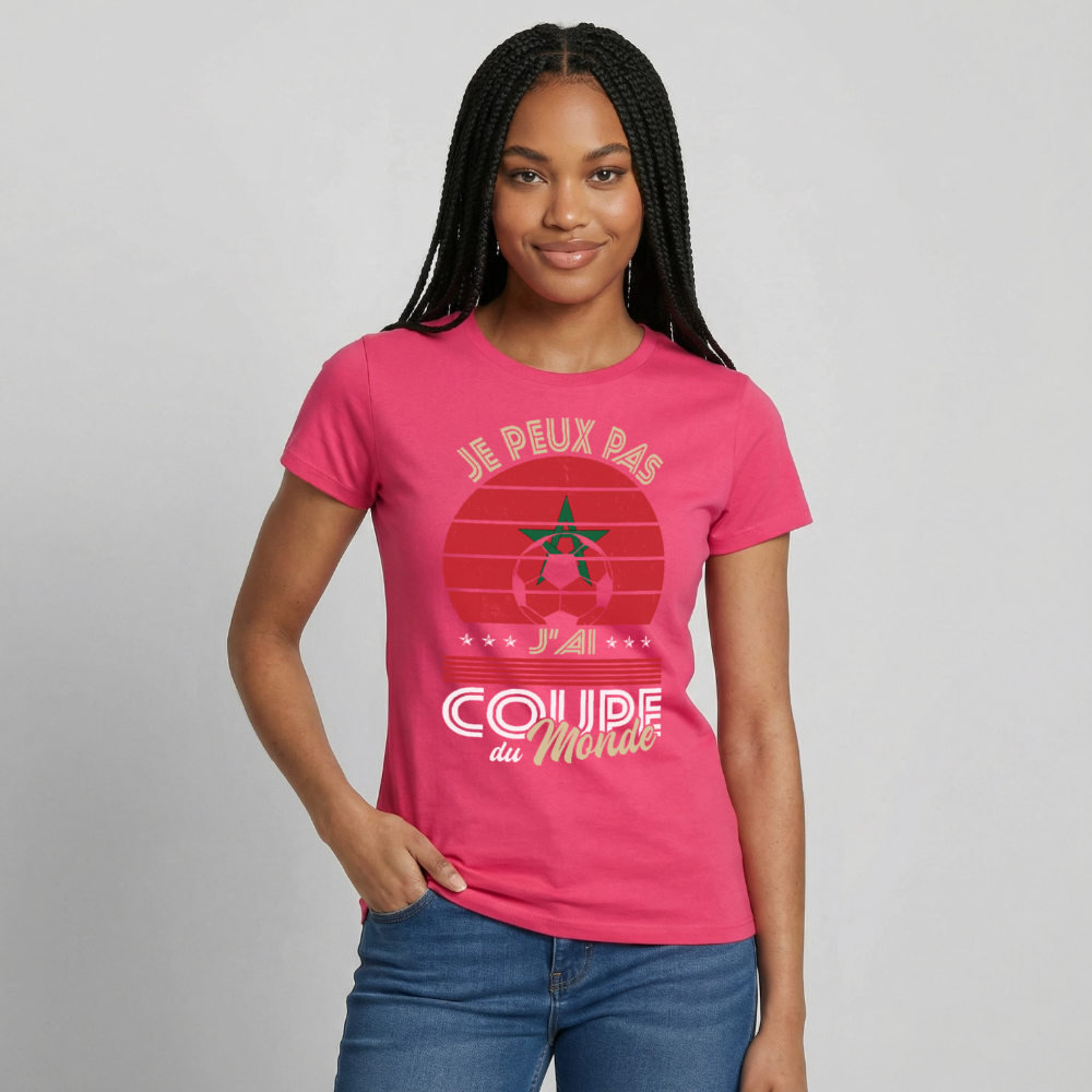 T-shirt Femme - Je peux pas j'ai Coupe du Monde - Maroc - rose azalée