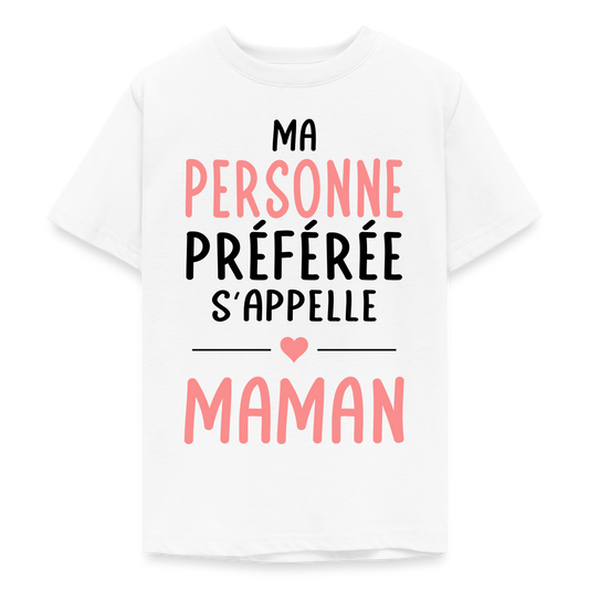 T-shirt ado coloris clair texte rose - Ma personne préférée s'appelle Maman - blanc