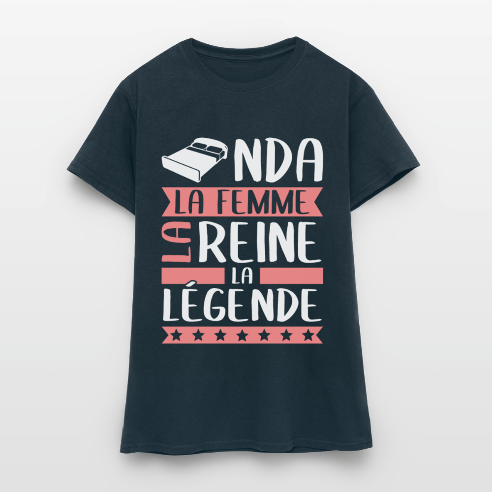 T-shirt femme Linda rébus – La femme, la reine, la légende - marine