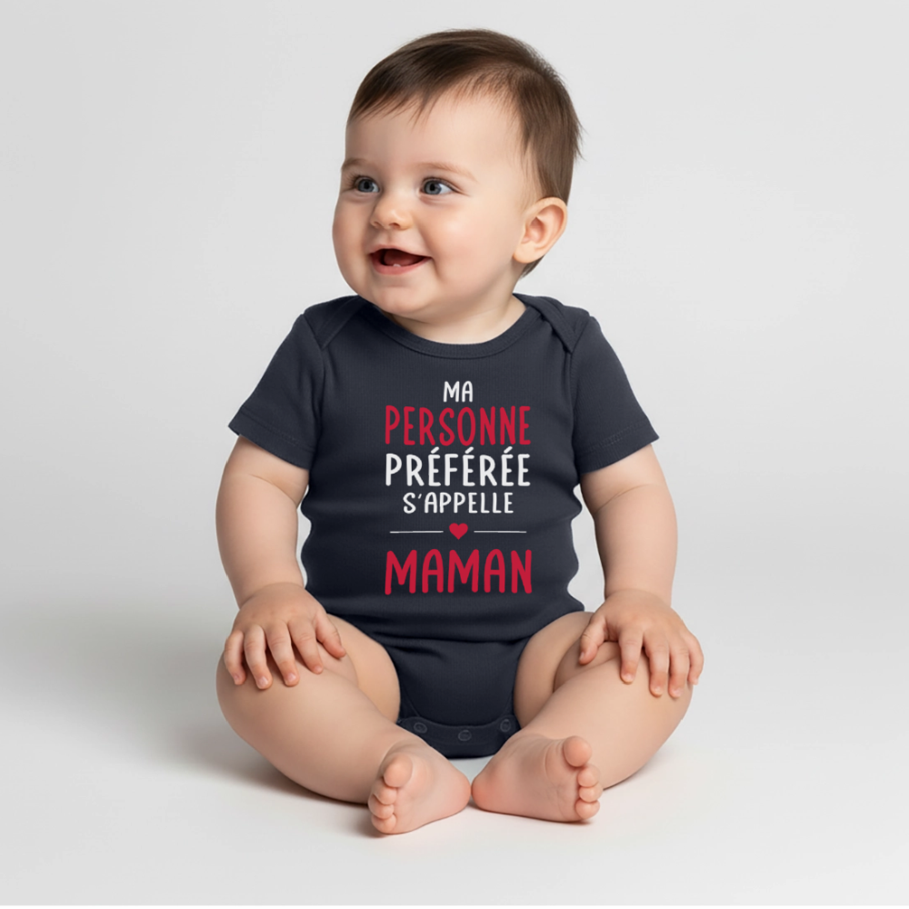 Body bébé bio manches courtes - Ma personne préférée s'appelle Maman - bleu marine