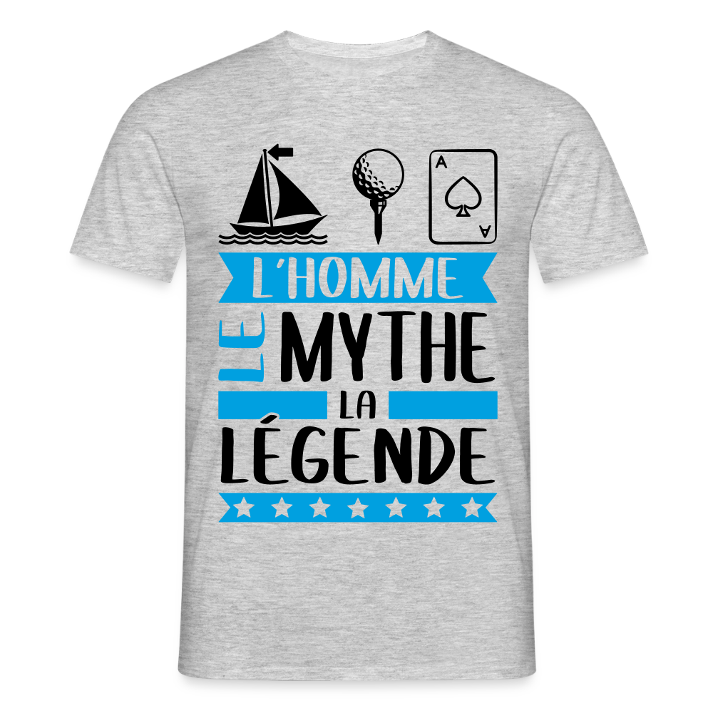 T-shirt homme coloris clair Mathias en rébus – L’homme, le mythe, la légende - gris chiné