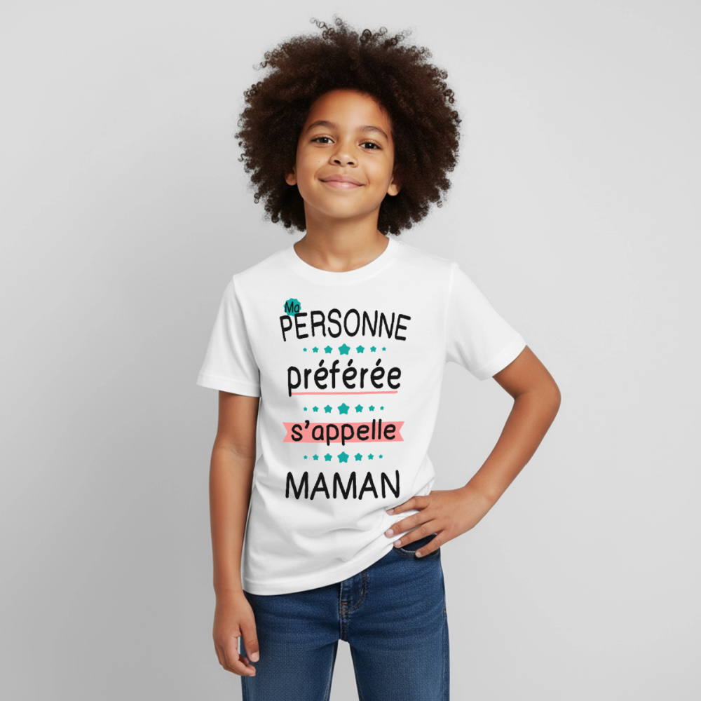 T-shirt enfant coloris clair impression rose - Personne préférée Maman - blanc