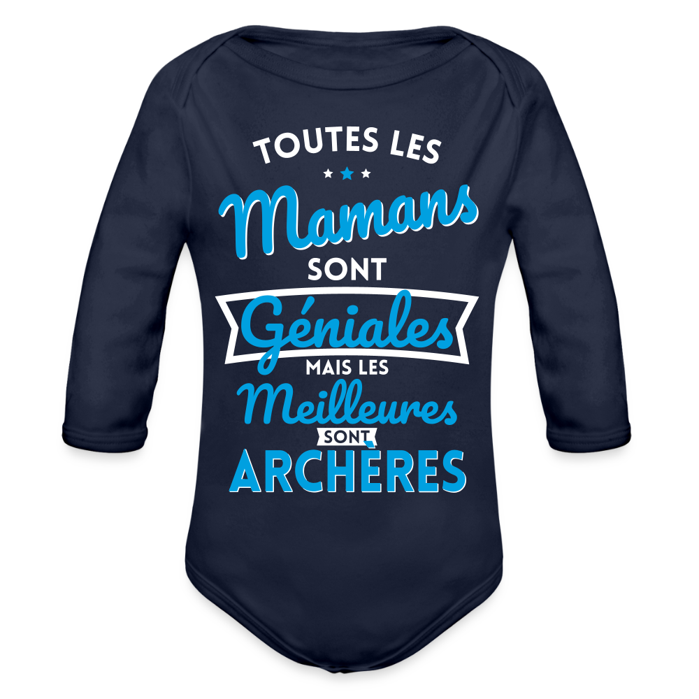 Body Bébé bio manches longues - Mamans géniales - Meilleures sont archères - marine foncé