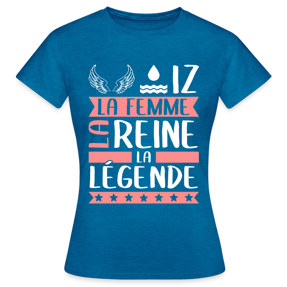T-shirt femme Héloïse rébus – La femme, la reine, la légende - bleu saphir antique chiné