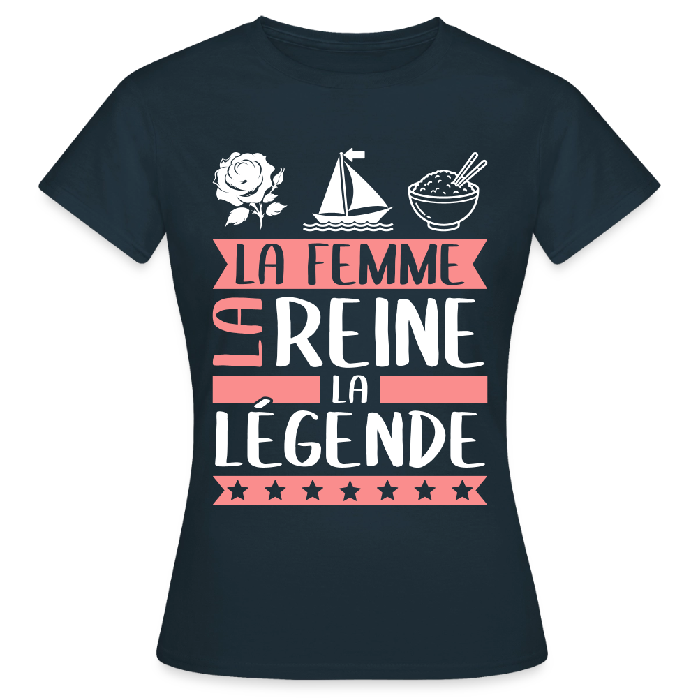 T-shirt femme Rose-Marie rébus – La femme, la reine, la légende - marine