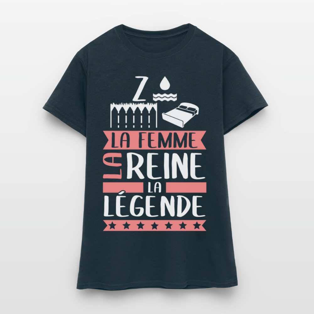 T-shirt femme Zoélie rébus – La femme, la reine, la légende - marine