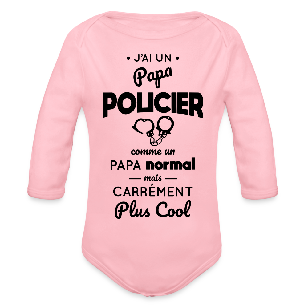 Body Bébé bio manches longues - J'ai un papa policier - rose clair